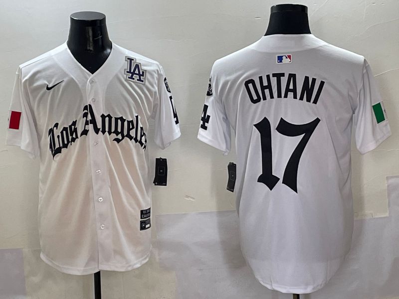 Men Los Angeles Dodgers #17 Ohtani White Five generations Joint Name 2025 Nike MLB Jersey style 10